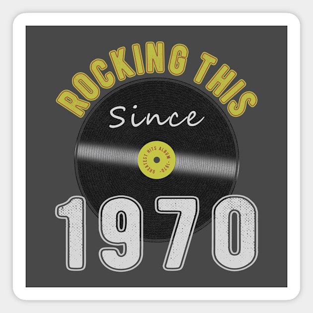 50th Birthday Gift, Rocking This Since 1970 Vintage Style Magnet by FrontalLobe